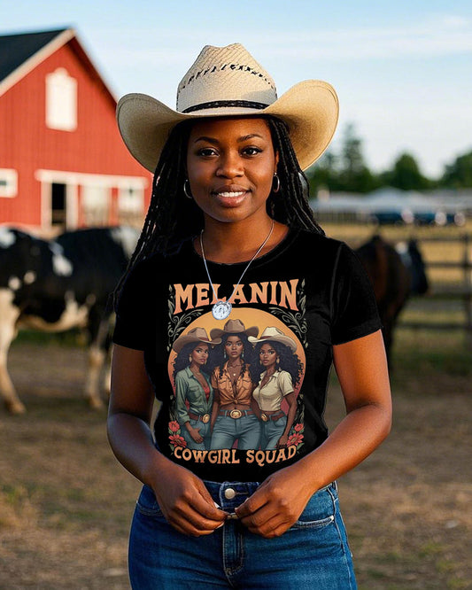 Melanin Cowgirl Squad Crew Neck Short Sleeve Cotton T-shirt