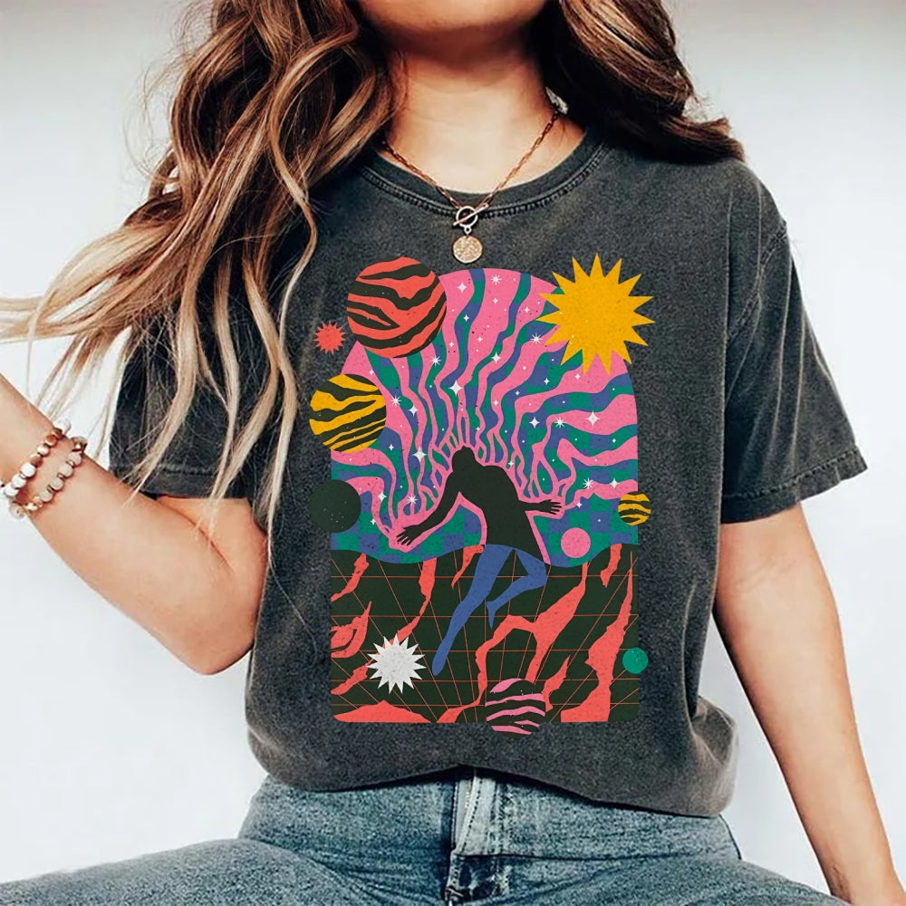 Unisex Art Design Dystopia Printed Washed Tee