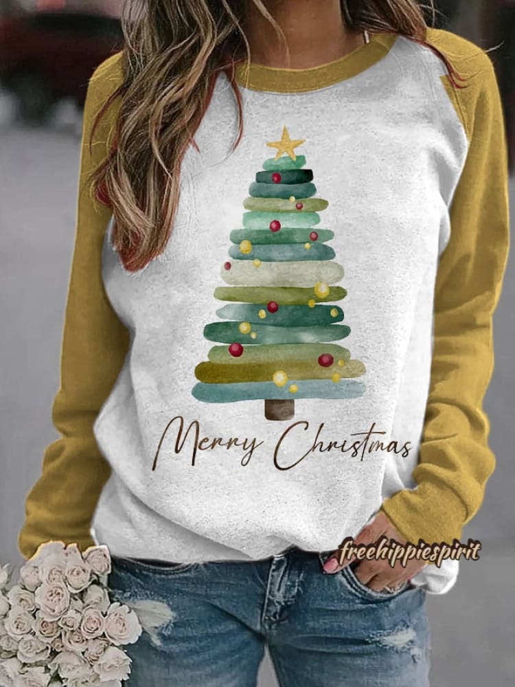 Women's Merry Christmas Tree Print Sweatshirt