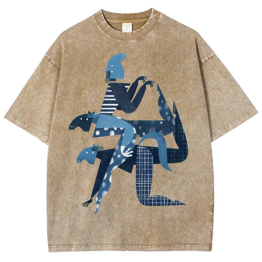 Unisex Geometry Printed Washed Tee