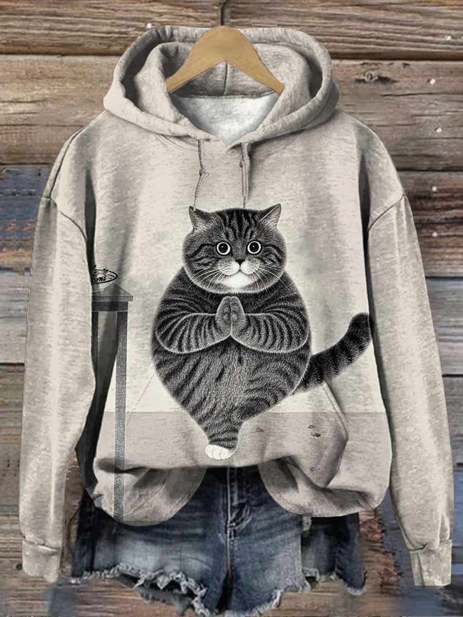 Cute Fat Yoga Cat Art Print Casual Sweatshirt