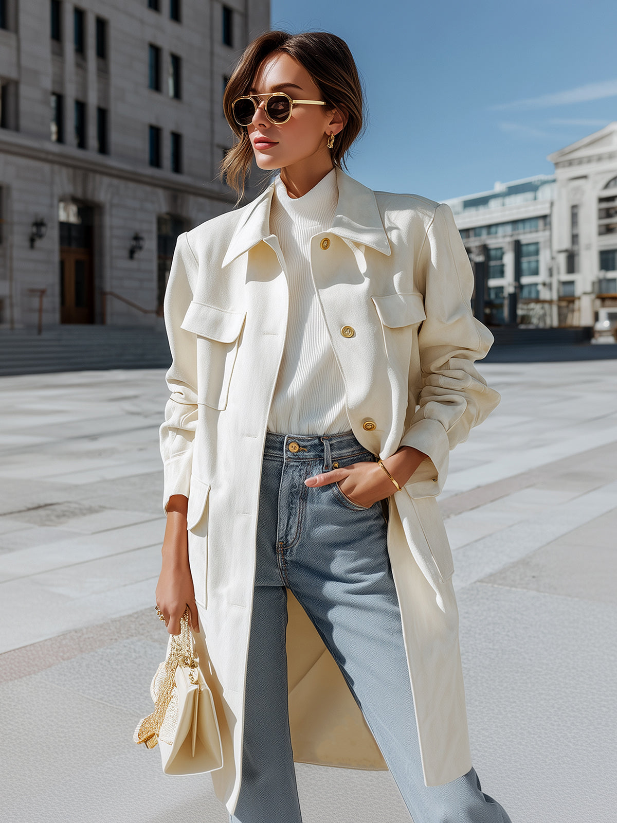 Taidalw Chic Casual Faux Suede Lapel Single-breasted Multi-pocket Oversized Trench Coat