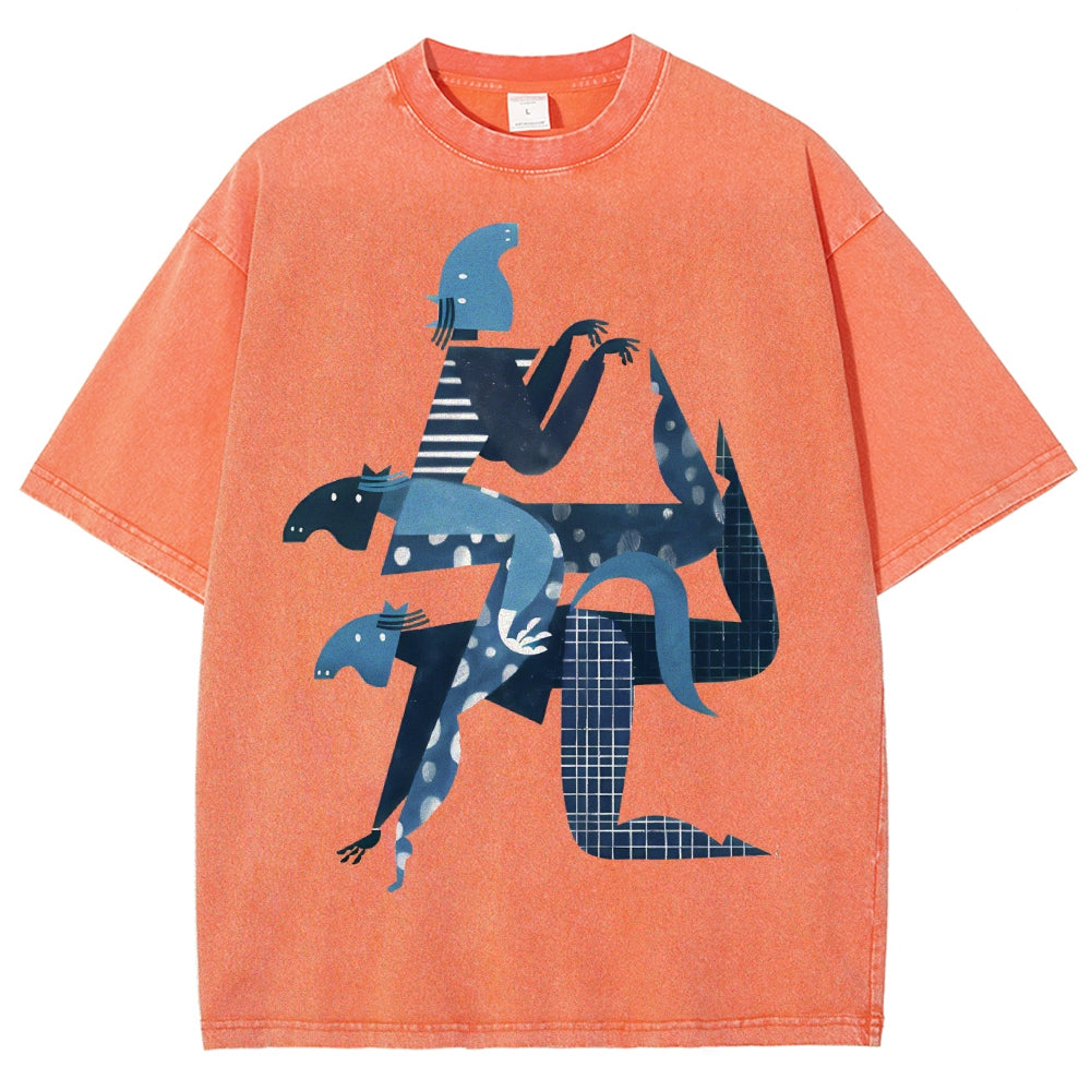 Unisex Geometry Printed Washed Tee