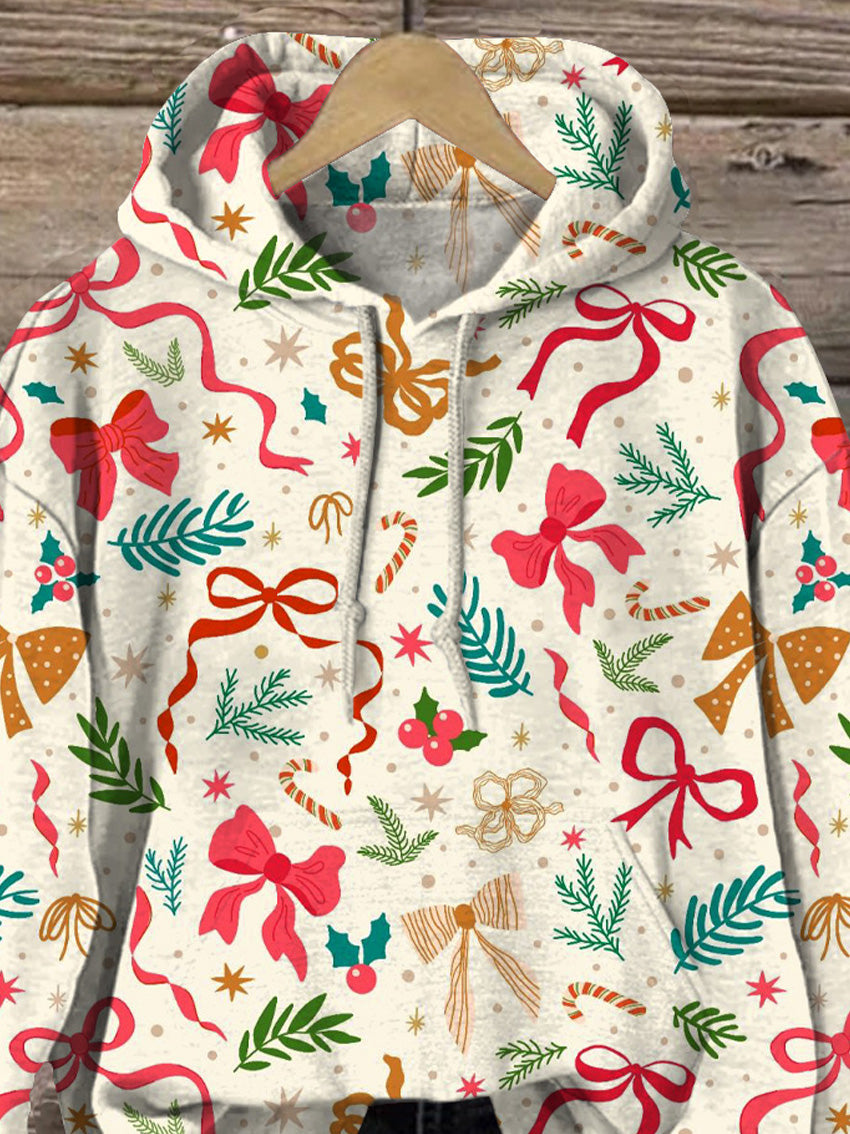 Christmas Ribbon Repeat Pattern Printed Casual Sweatshirt