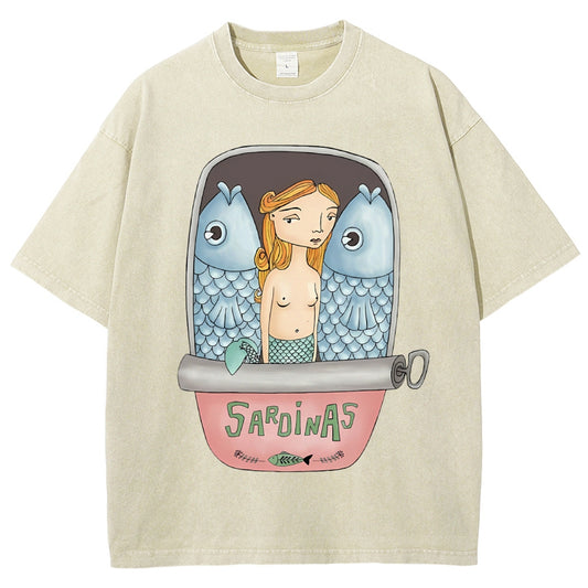 Unisex Canned Sardines Printed Washed Tee
