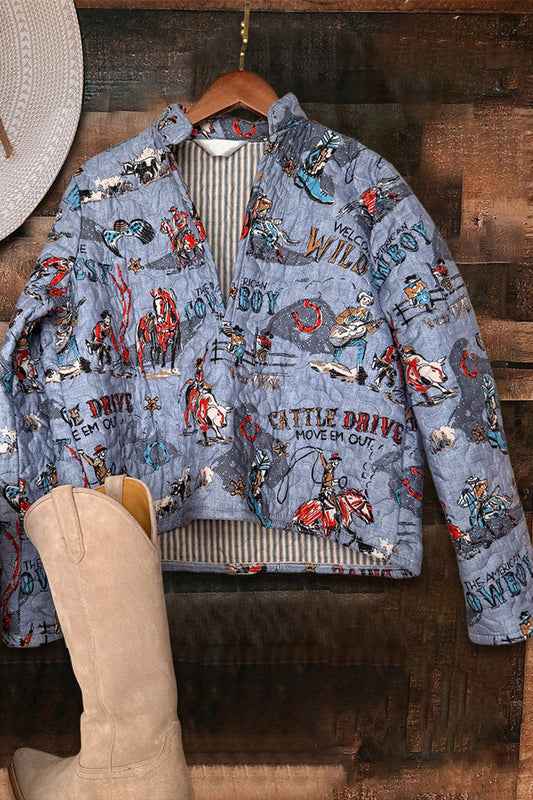 Retro Western Graphics Quilted Jacket