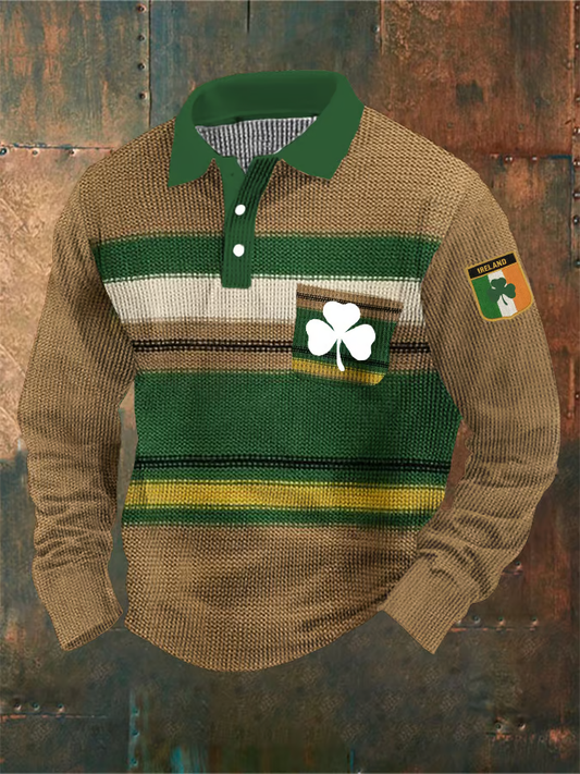 Men's Vintage Knitted St. Patrick's Day Shamrock Print Sweatshirt