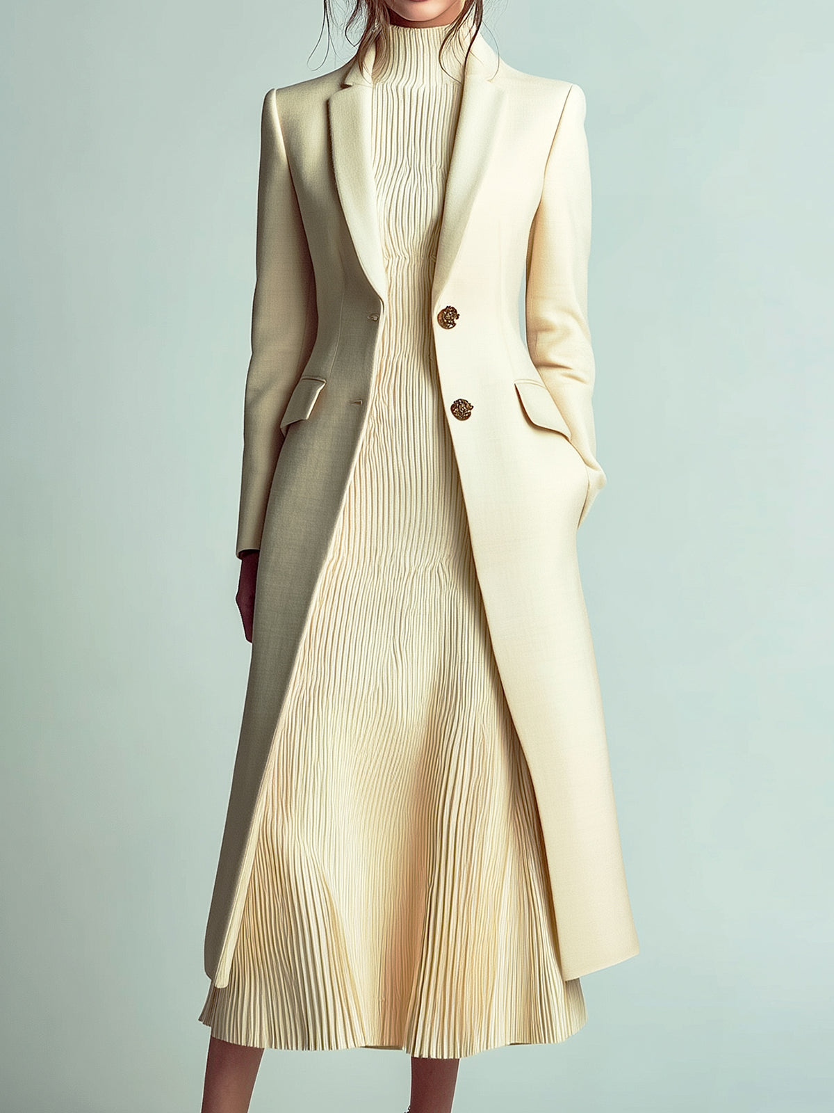 Taidalw Vintage Elegant Wool Blend Notch Lapel Single-Breasted Tailored Mid-Length Coat