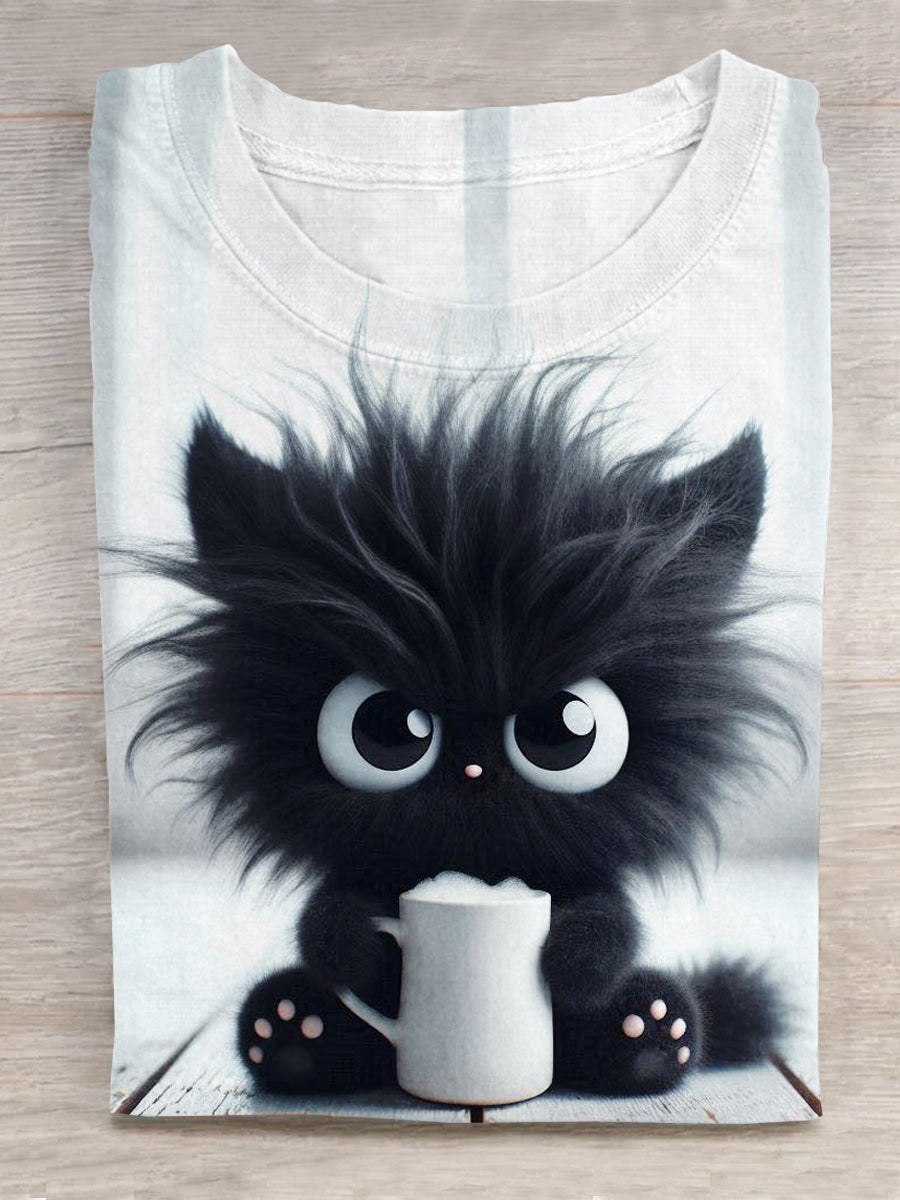 Cute Cat Printed Short Sleeve T-Shirt