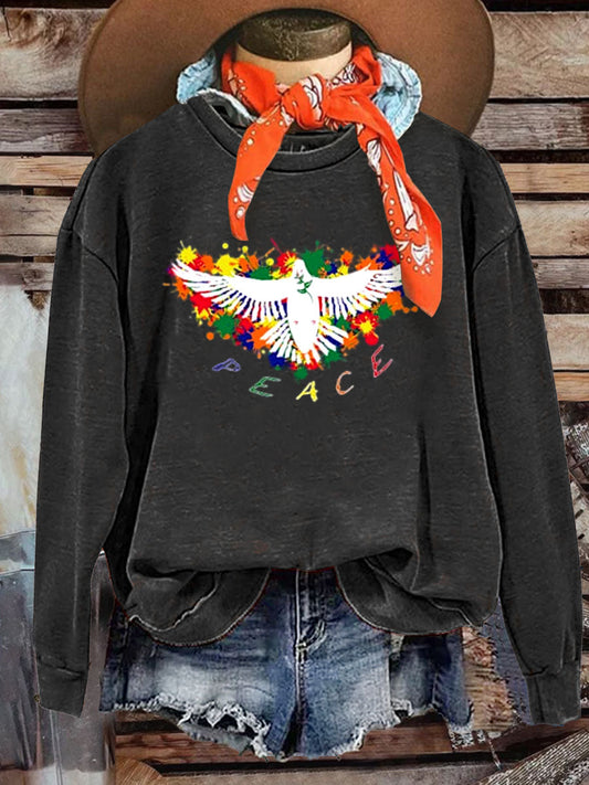 Rainbow Retro Hippie Print Casual  Sweatshirt