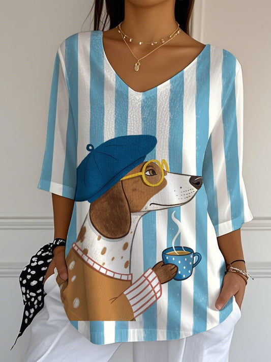 Women's Funny Dog Coffee  Print Casual T-Shirt