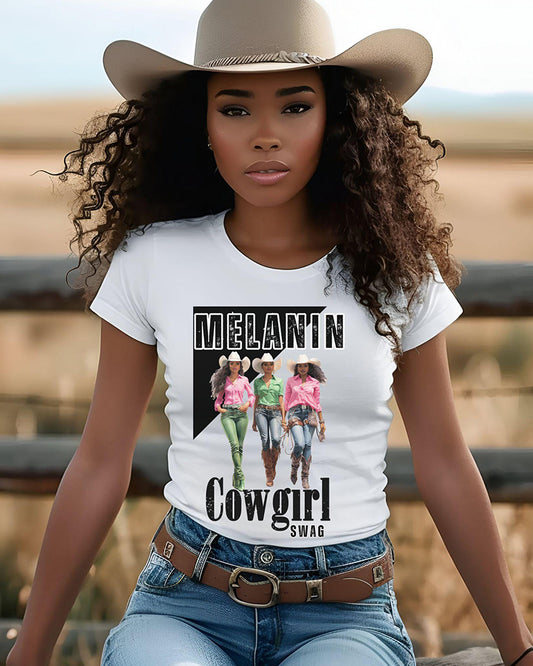 Melanin Cowgirl Swag Crew Neck Short Sleeve Cotton T-shirt