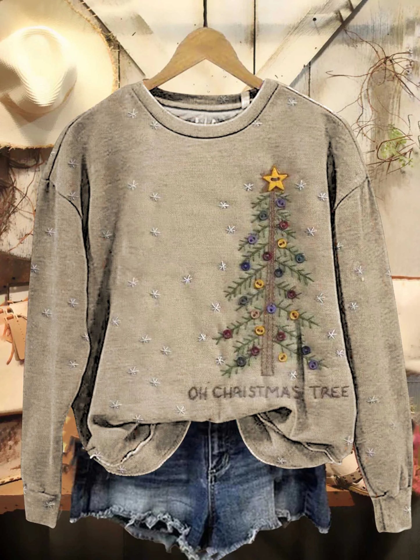 Vintage Christmas Tree Art Print Casual  Sweatshirt