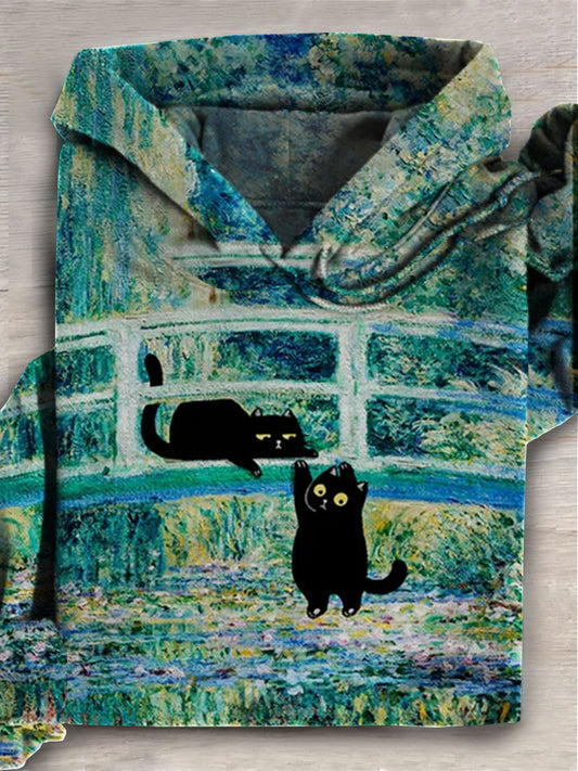 Cat Art Print Casual Hoodie Sweatshirt