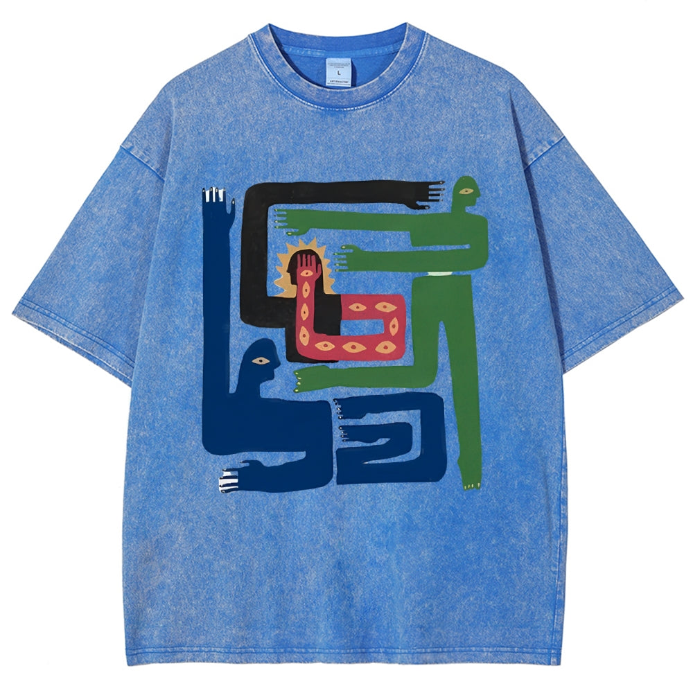 Unisex Abstract Body Art Printed Washed Tee