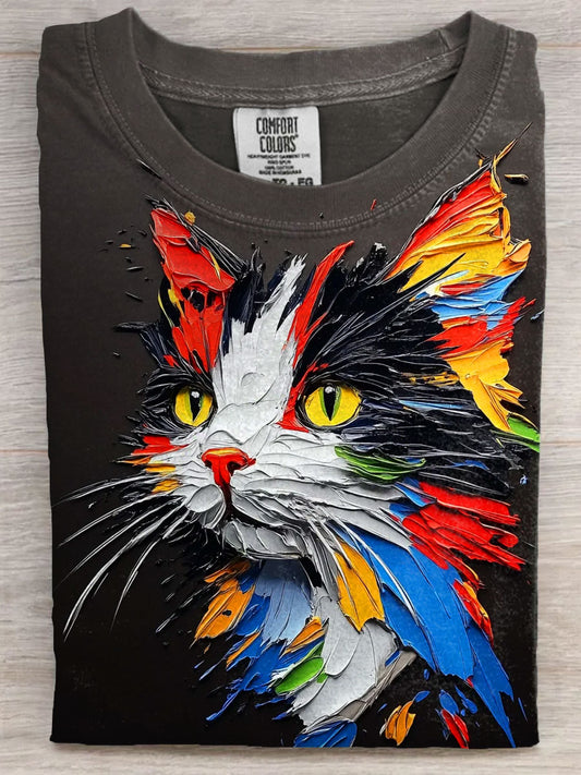 Cats Oil Painting Art Print Casaul Short Sleeve T-shirt