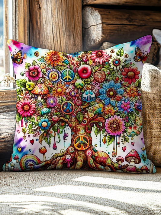 Hippie Tree Art Print Casual Pillow