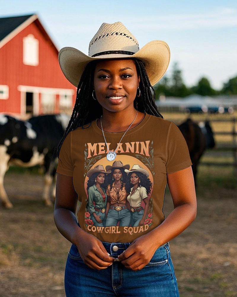 Melanin Cowgirl Squad Crew Neck Short Sleeve Cotton T-shirt