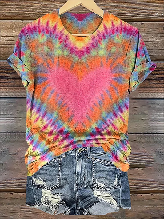 Love Tie-Dye Print Pattern Casaul Short Sleeve T-Shirt Pattern Neck-Neck T-Shirt