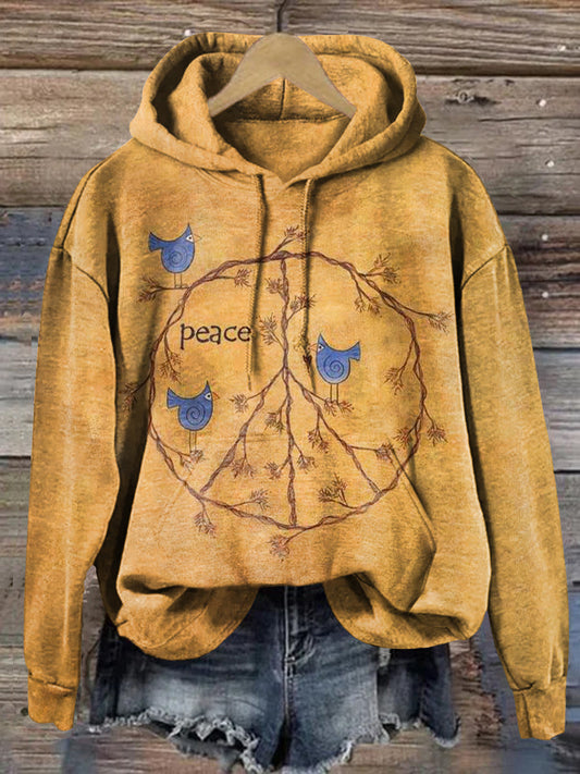 Retro Hippie Peace Sign Love and Peace Casual Hoodie Sweatshirt