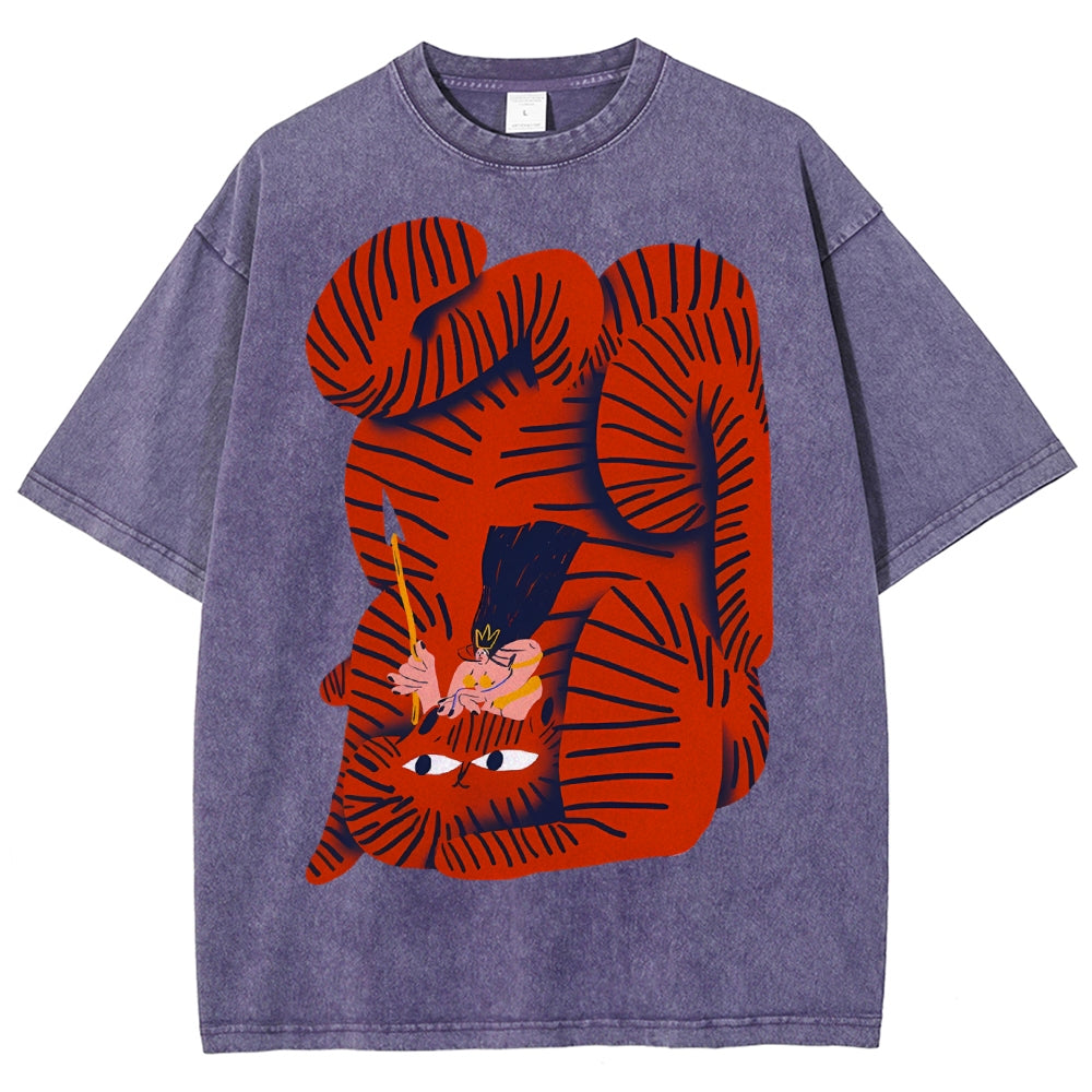 Unisex Vintage Cat Printed Washed Tee