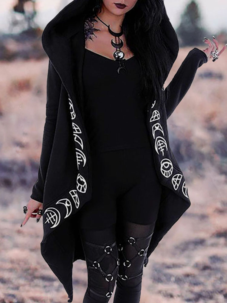 Moon Print Long Sleeve Cardigan Hoodie