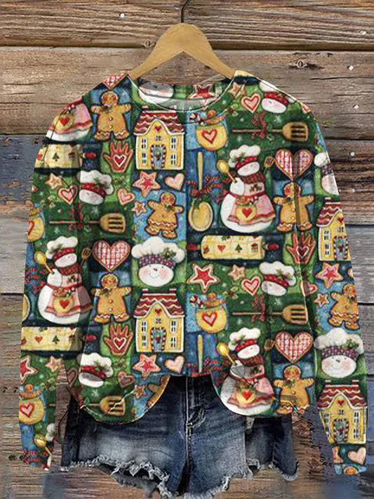 Vintage Christmas Patchwork Art Print Casual  Sweatshirt