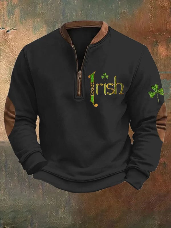 Men's St. Patrick's Day Irish Shamrock Zip-Up Sweatshirt