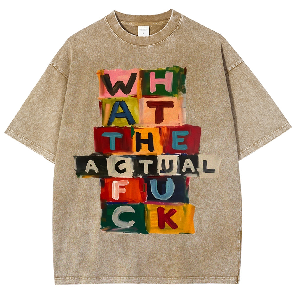 Unisex Colored Letters Printed Washed Tee