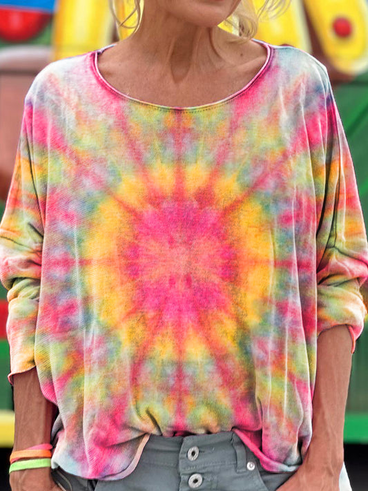 Retro Colorful Tie Dye Print Casual Long Sleeve T-shirt