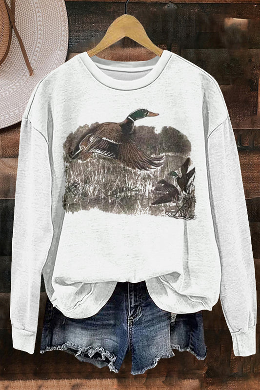 Cozy Camp Wild Ducks Print Sweatshirt