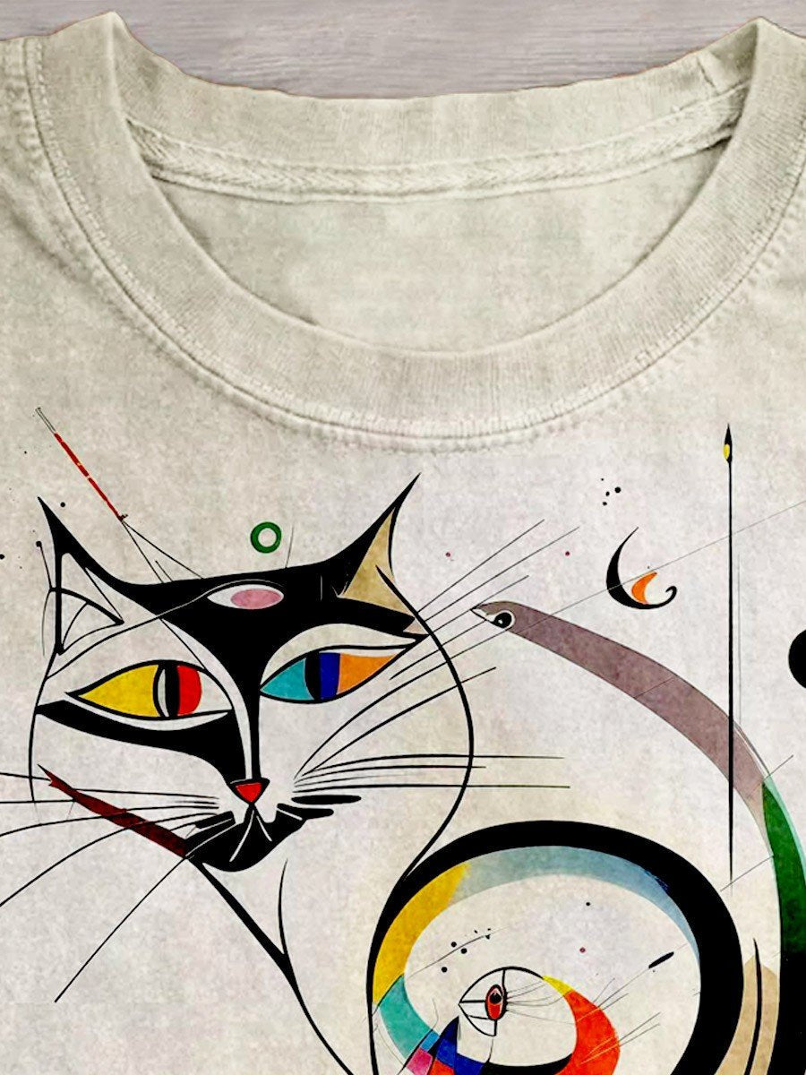 Funny Picasso Abstract Cat Art Design T-shirt