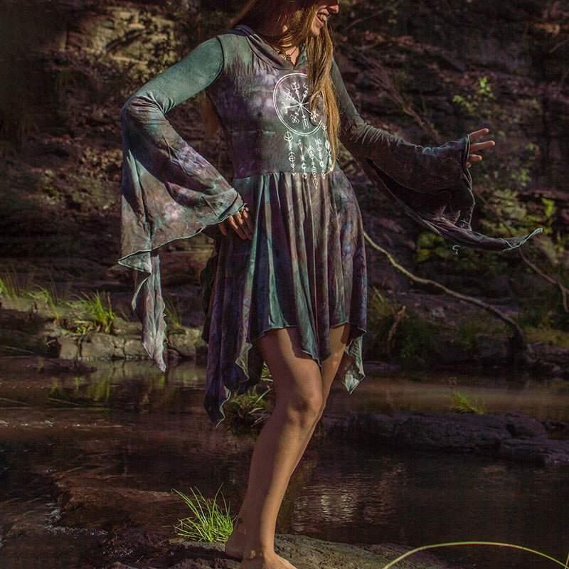 Vintage Viking Totem Tie-Dye Print Dress