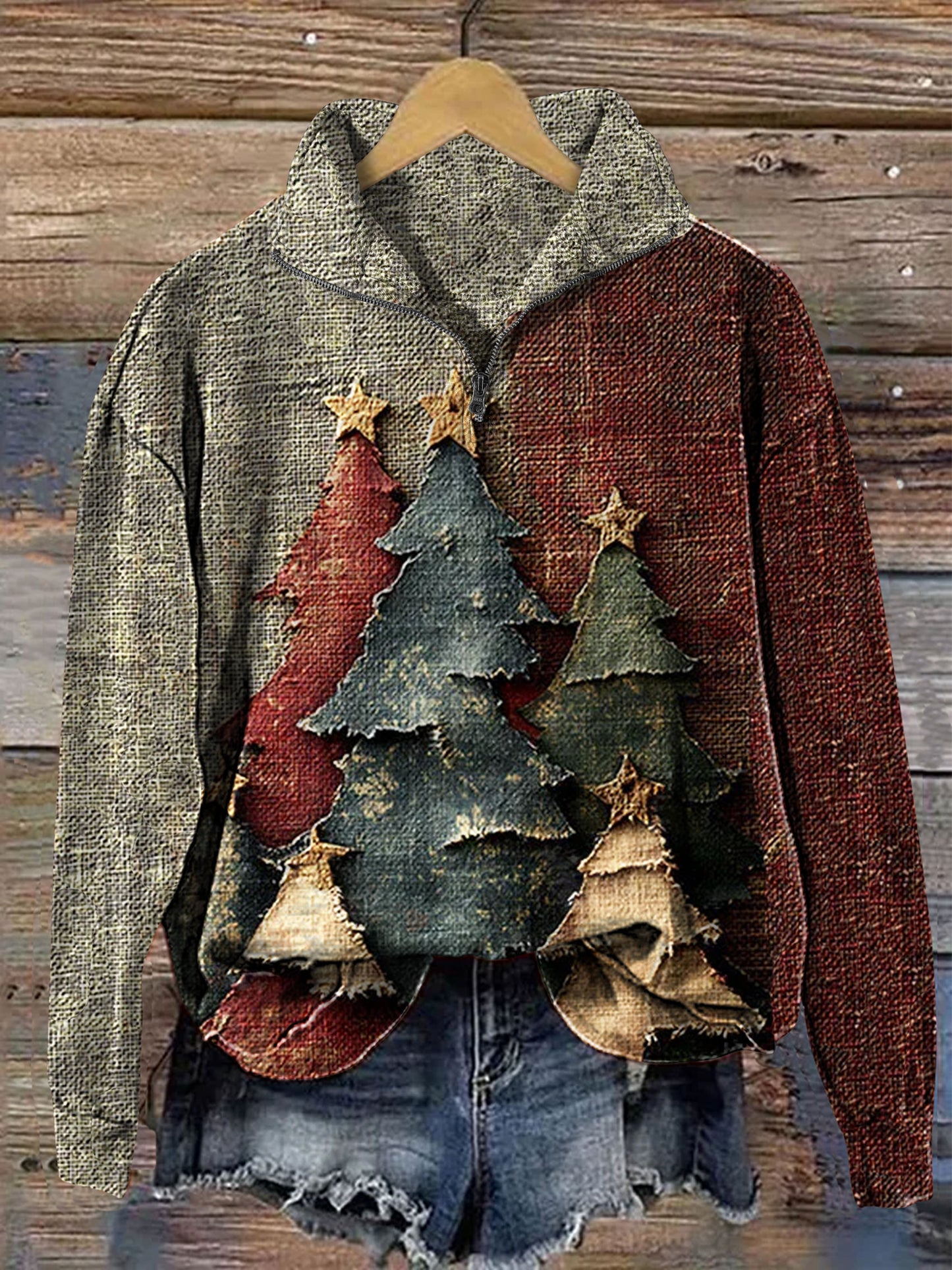 Vintage Christmas Tree Art Print Casual  Sweatshirt