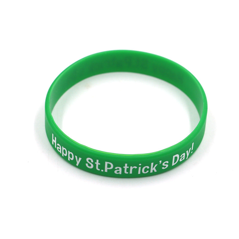 Cross Border Silicone Wristband, Green Wristband, Linen Banner, Irish Festival Gift, Clover Bracelet, Wrist Strap