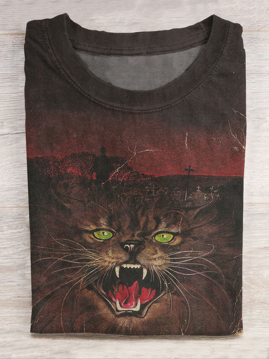 Cat Print Casual Short Sleeve Top