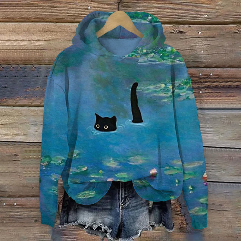 Dashingsoul Women's Oil Painting Cat Print Hoodie