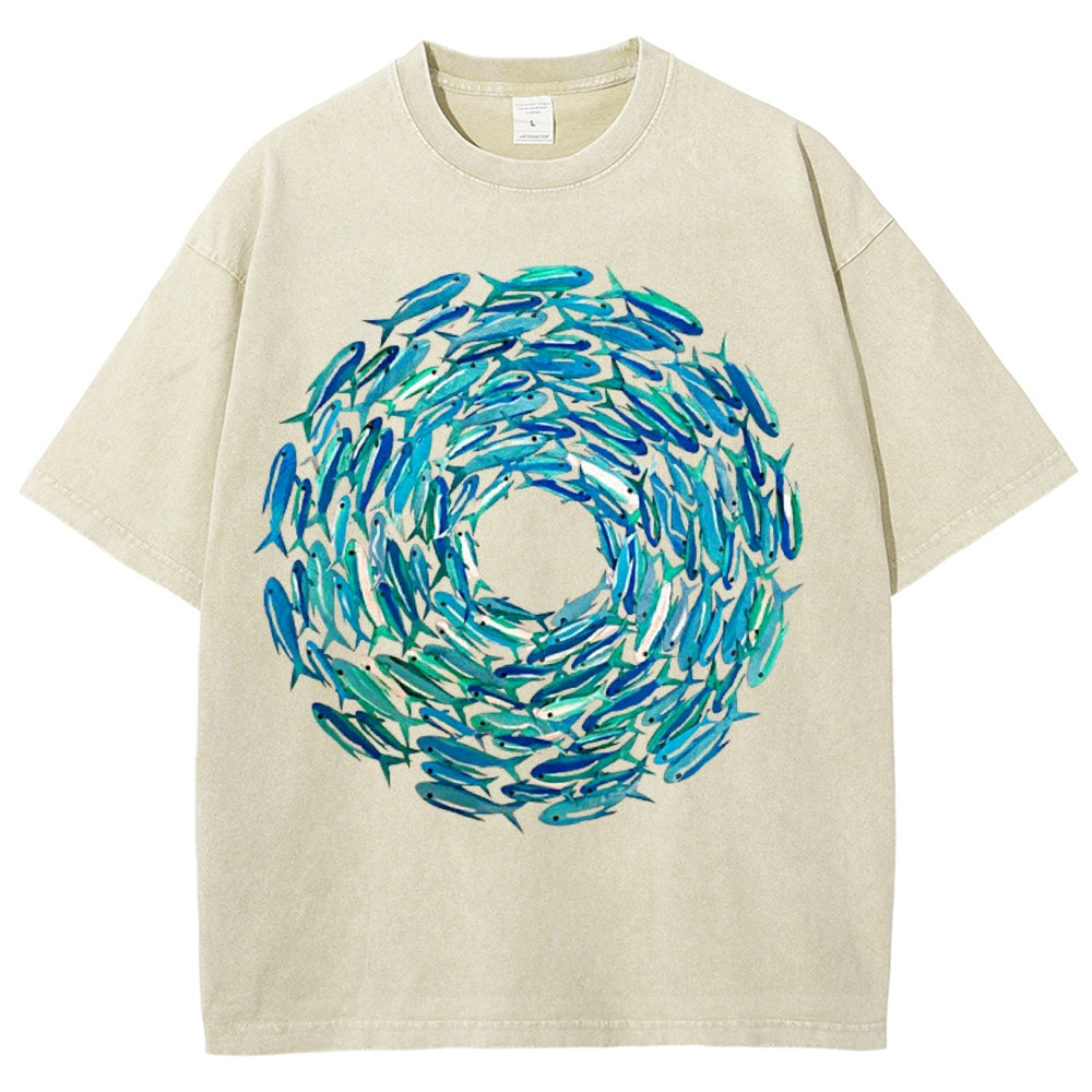 Circle Fishes Unisex Vintage Washed Tee
