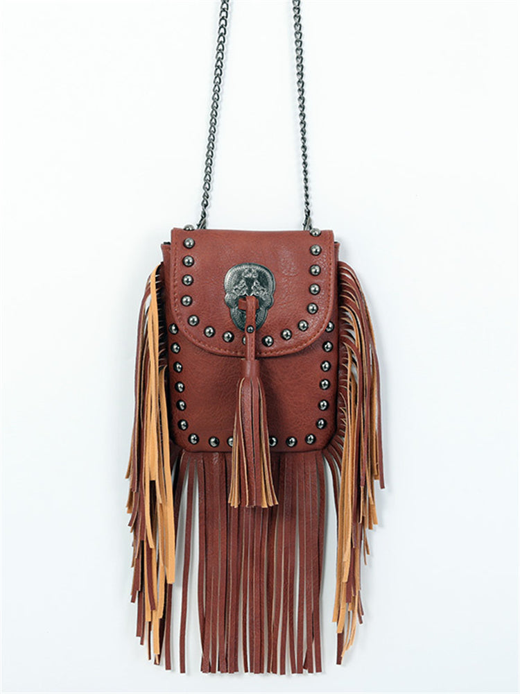 Vintage Studded Tassels Crossbody Bag