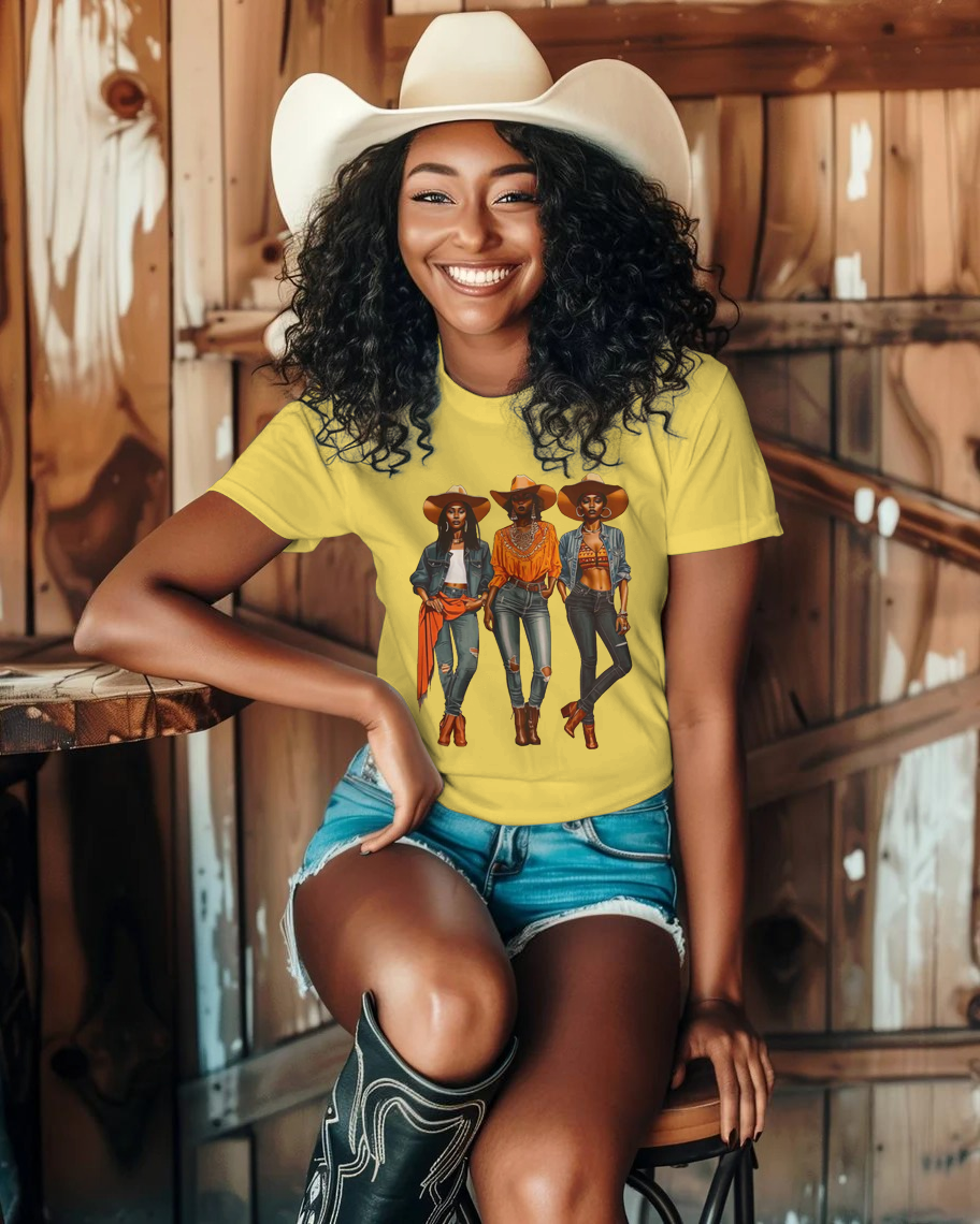 Afro Woman Cowgirl 100% Cotton Crew Neck Short Sleeve Tshirt