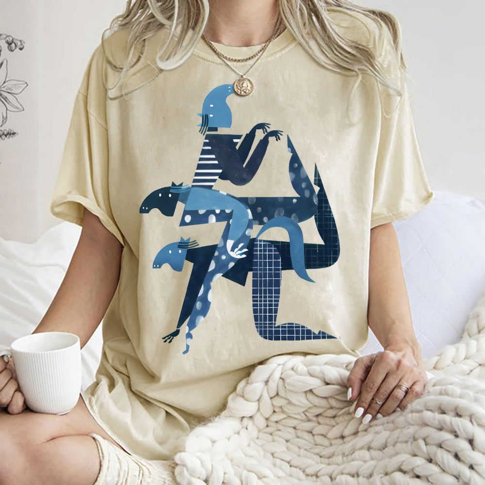 Unisex Geometry Printed Washed Tee