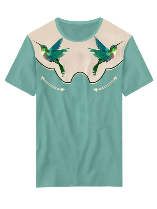 Women's Western Bird Print Crew Neck T-shirt