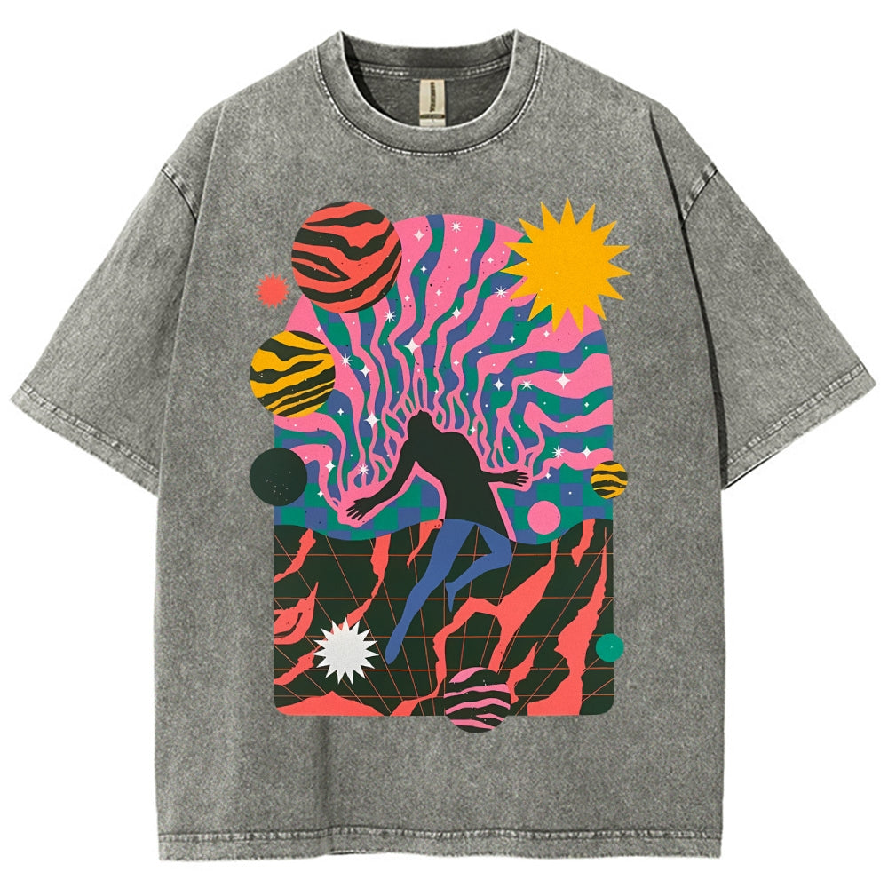 Unisex Art Design Dystopia Printed Washed Tee