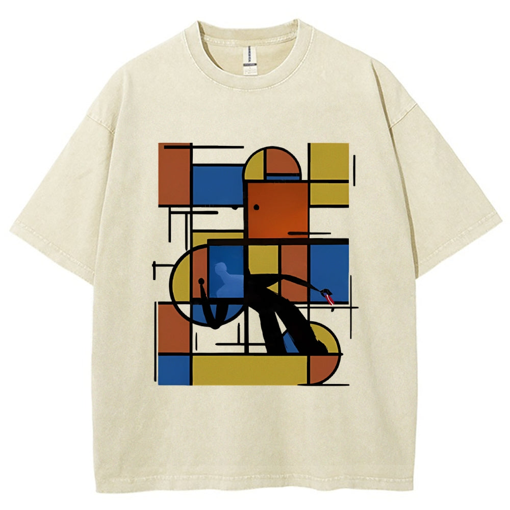 Unisex Geometry Printed Washed Tee