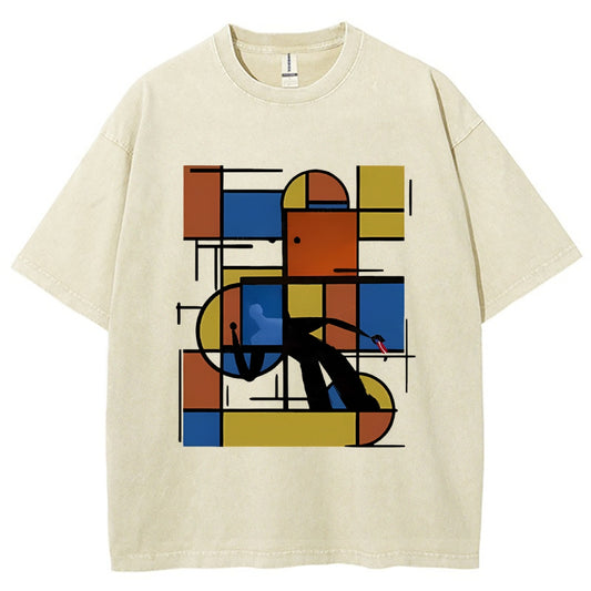 Unisex Geometry Printed Washed Tee