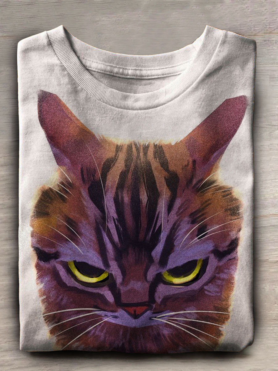 Funny Cat Print Casual Short Sleeve Top