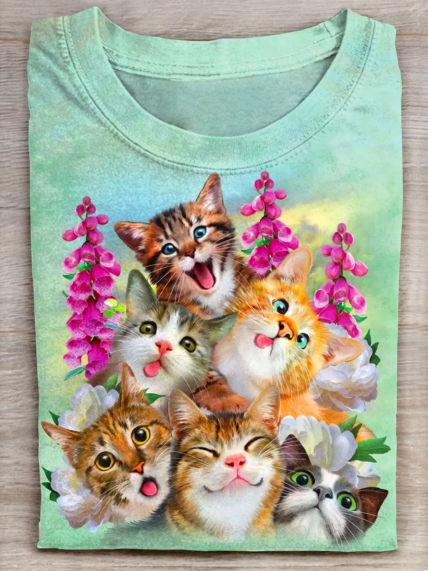 Funny Cute Cat Selfie Art Print Casual Short Sleeve T-shirt