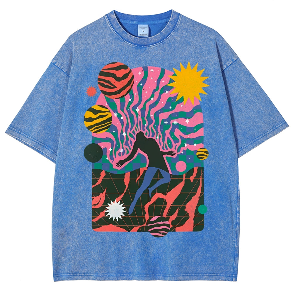 Unisex Art Design Dystopia Printed Washed Tee