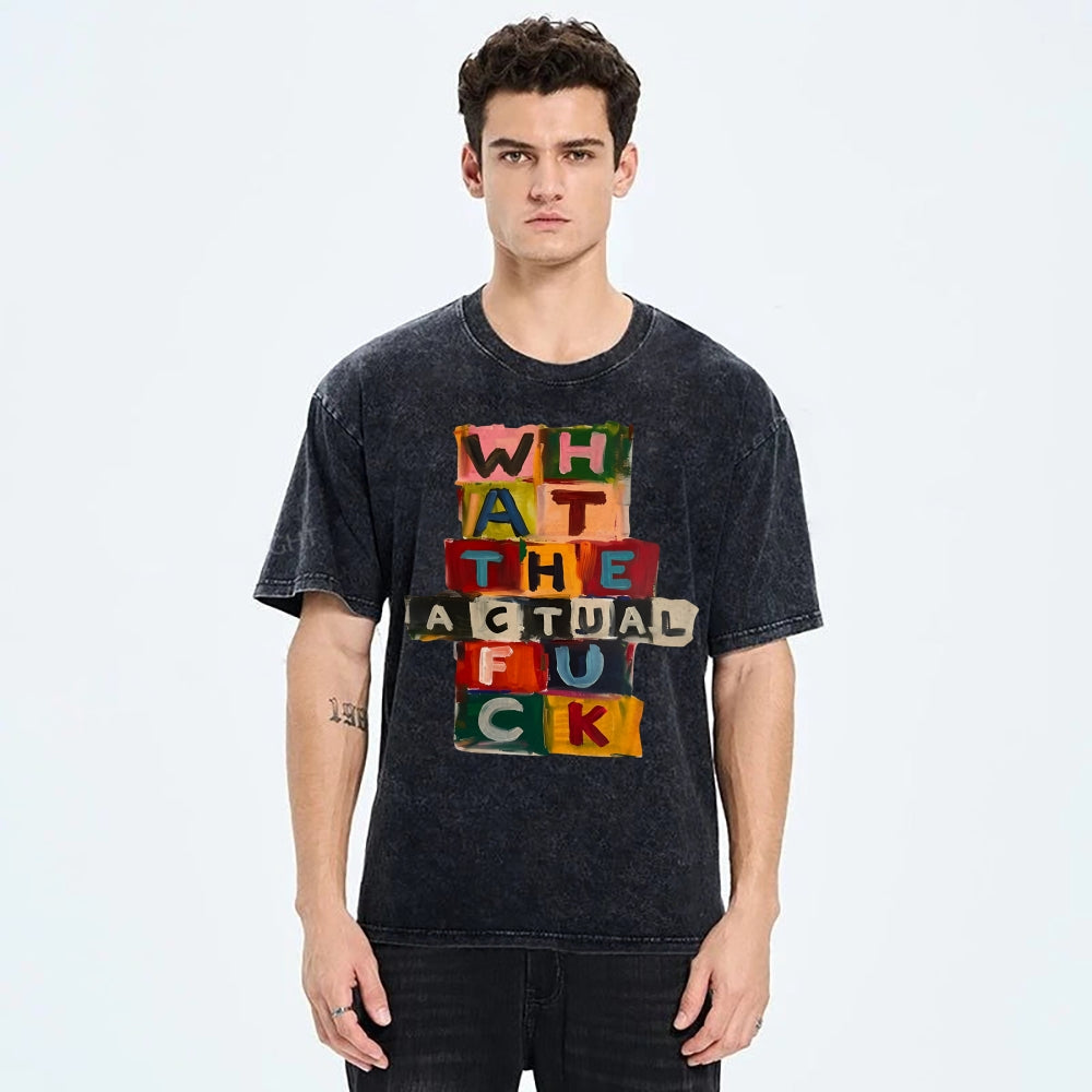 Unisex Colored Letters Printed Washed Tee