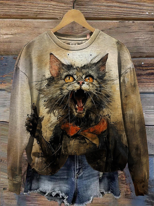 Cat Art  Print  Casual Sweatshirt